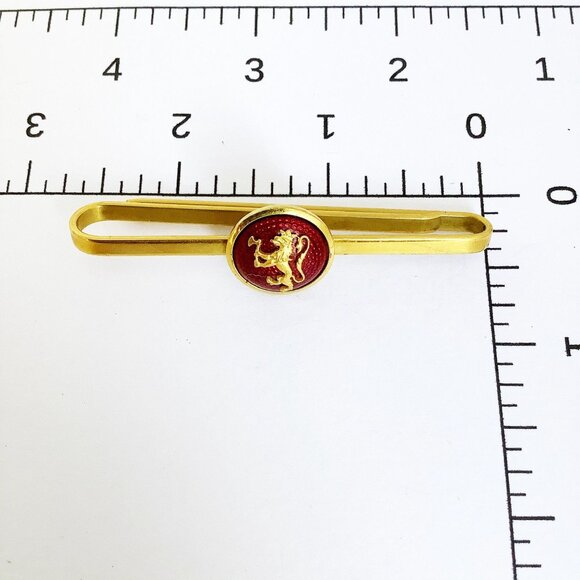 Enamel Lion Crest Tie Bar Or Money Clip True Vintage Man Accessory Gold Tone - Picture 2 of 2